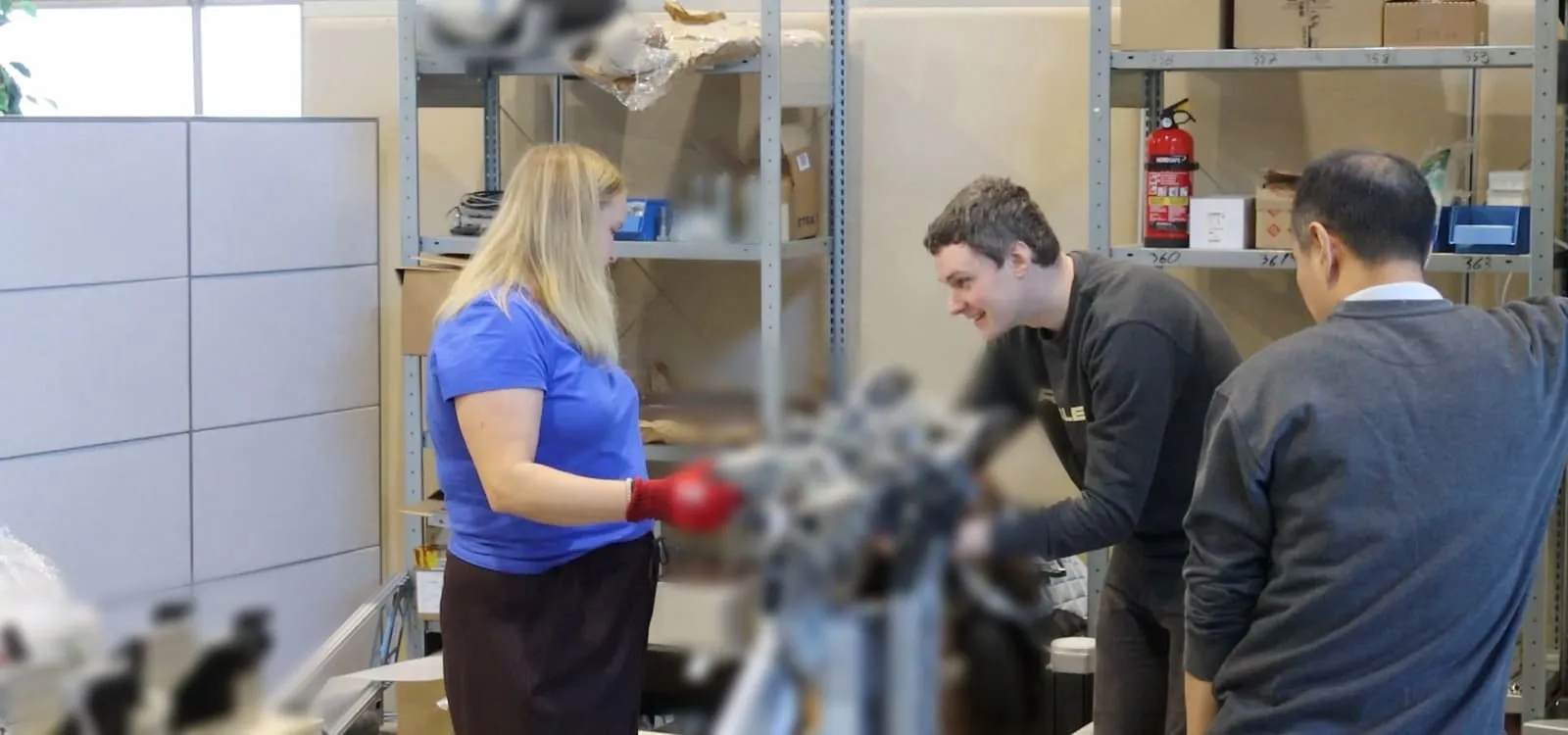 Hanni Tyry and an engineer at the prototype