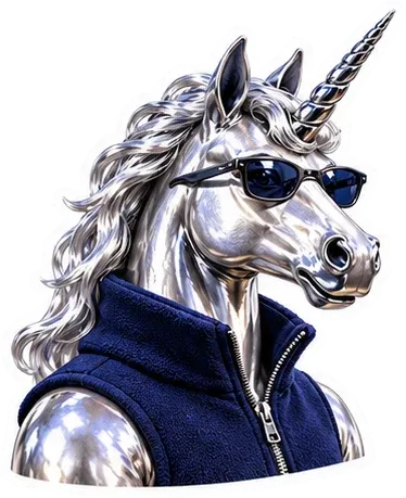 Chrome unicorn in sunglasses and a vest